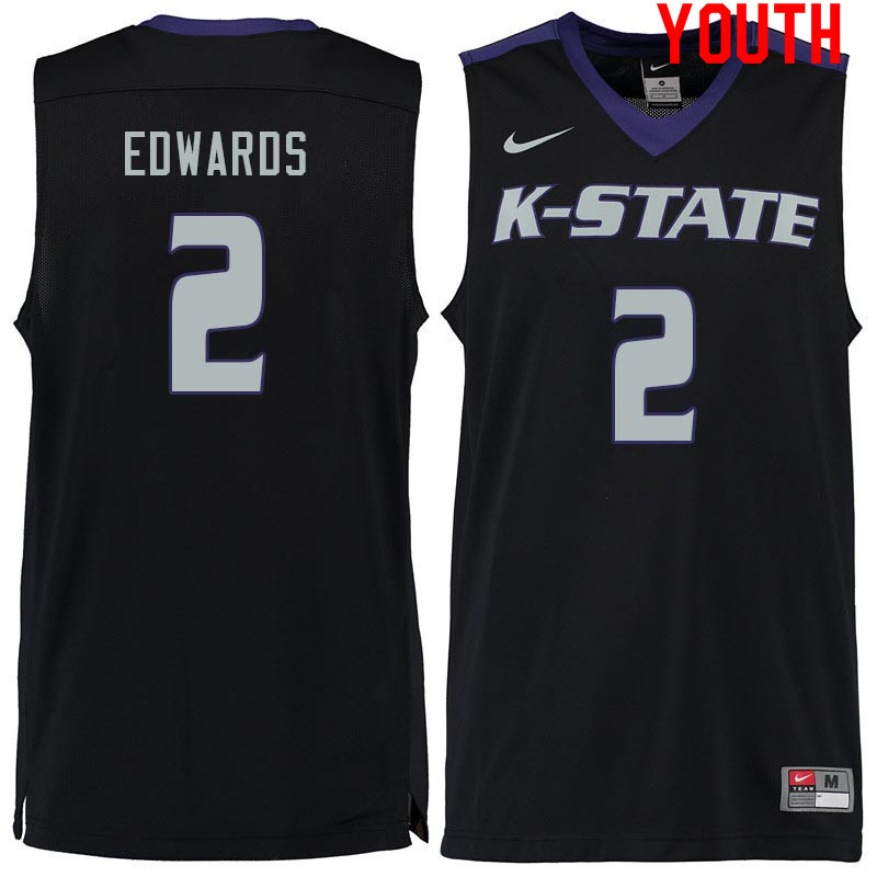 Youth #2 Maximus Edwards Kansas State Wildcats College Basketball Jerseys Sale-Black - Click Image to Close